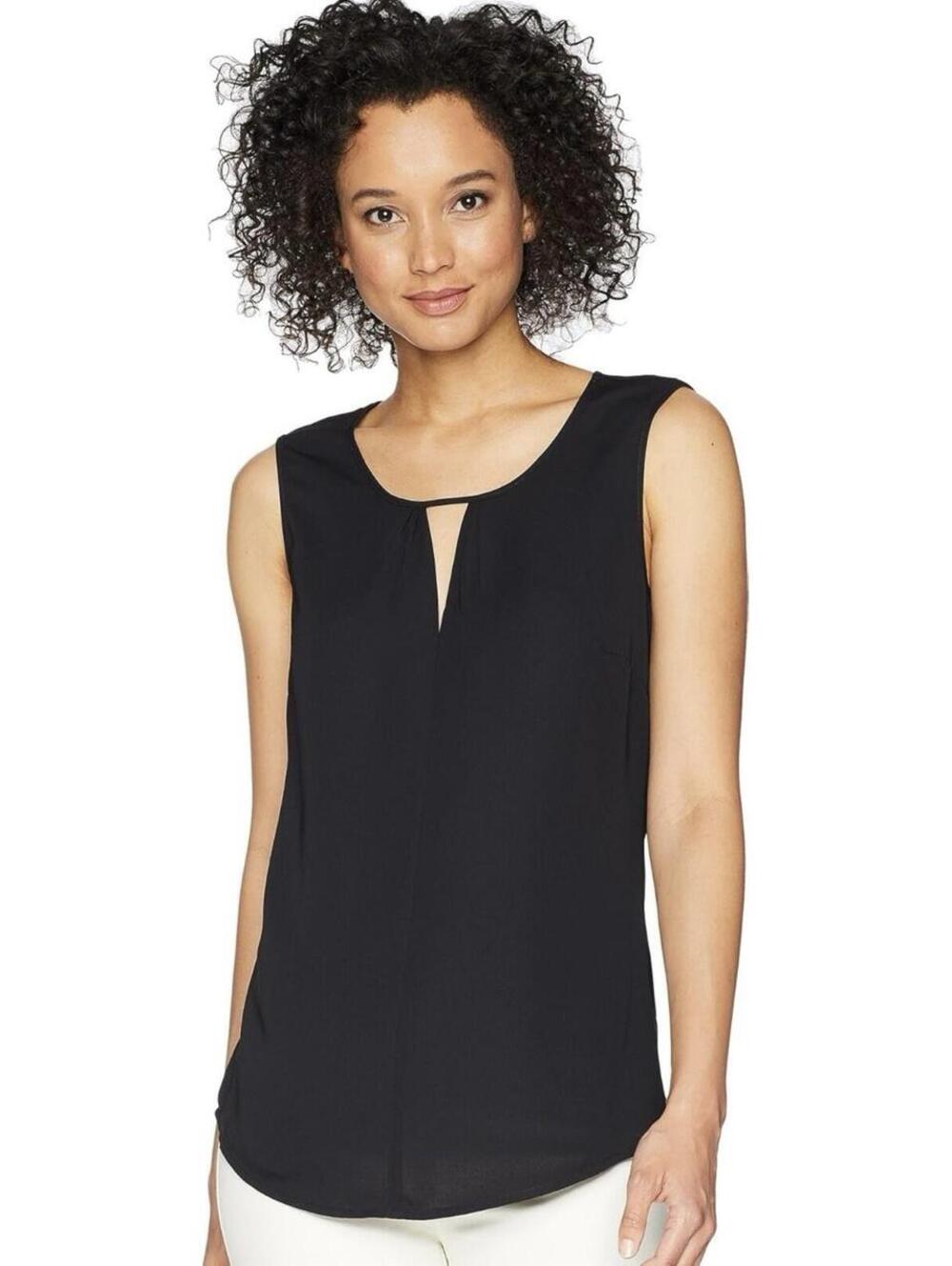NIC+ZOE Women’s Matte Satin Easy Keyhole Top in Black-Size X-Large